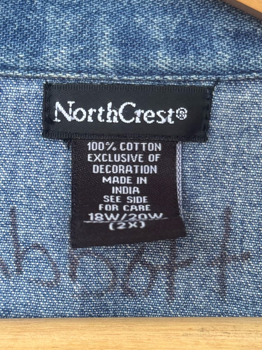 Vintage Blue Denim Shacket Jacket Fall Floral Embroidery Cotton 2X - Picture 7 of 7